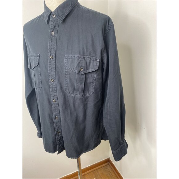 Filson Cotton Black Button Down Shirt Mens Size L Collar Casual Hunting Hiking - Picture 5 of 13